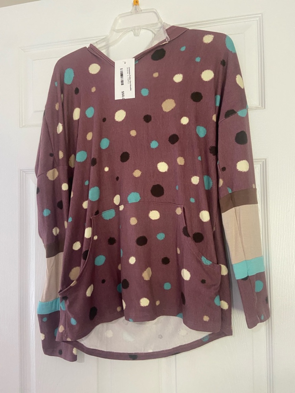 Celeste Mauve Polka Dot Hoodie with Teal and Cream Accents